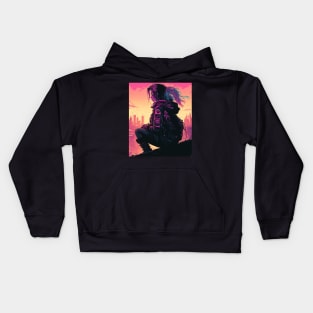 Cyberpunk Girl Looking At Dystopian City Kids Hoodie